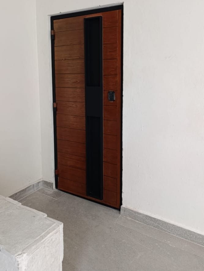 Modern wood-look steel entry door