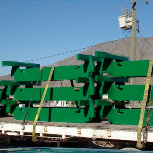 Painted structural weldments loaded for shipping